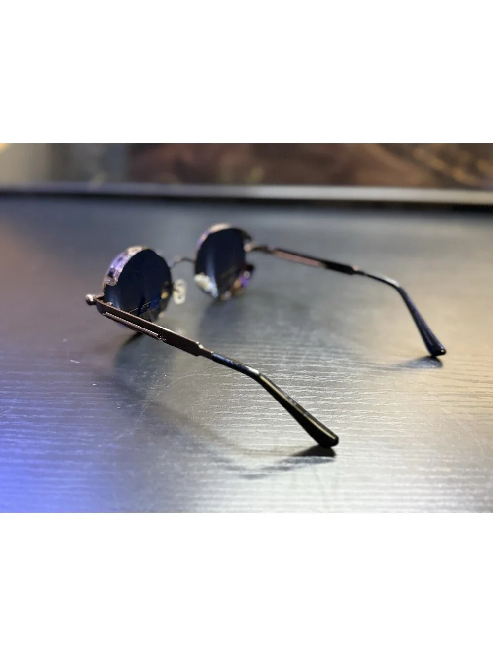 RONSOU Steampunk Round Sunglasses Blue Mirror Lens Side Shields Retro